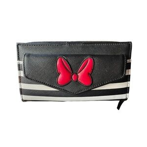 Disney Parks Minnie Mouse Wallet Clutch Black White Red Bow